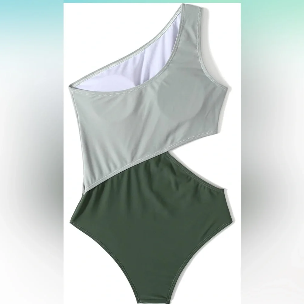 Women's‎ One Piece Swimsuit One-Shoulder Swimwear Waist Cutout Swimsuit M
